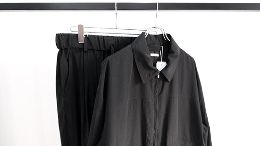 幅｜Salt Shrink Cupro Work JKT,Salt Shrink Cupro Browsing Pants｜Blanc YM 26SS｜えん -en-