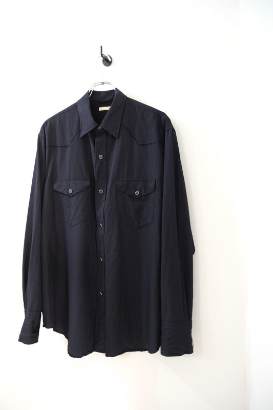 WASHED WOOL SILK TWILL WESTERN SHIRT