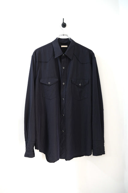 WASHED WOOL SILK TWILL WESTERN SHIRT
