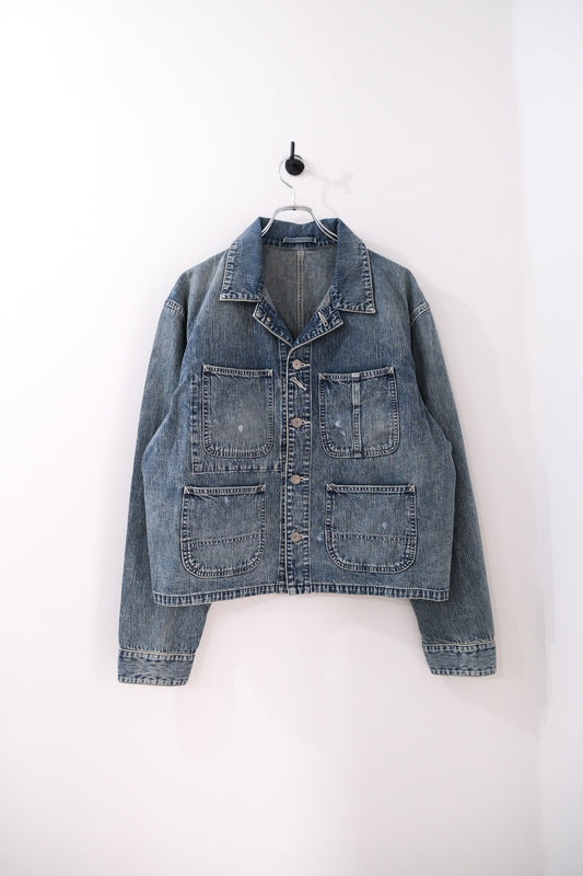 FADED LIGHT DENIM SHORT COVERALL