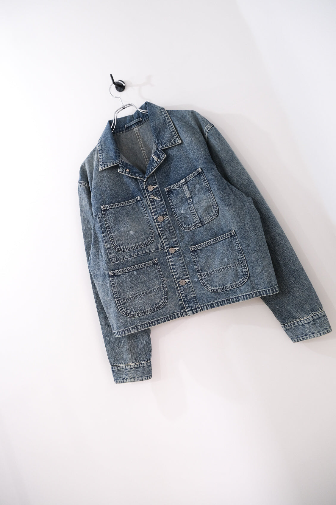 FADED LIGHT DENIM SHORT COVERALL