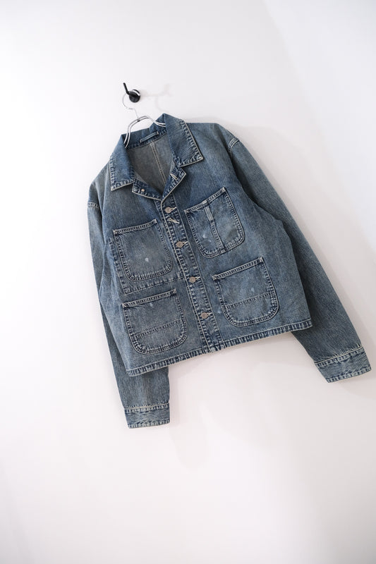 FADED LIGHT DENIM SHORT COVERALL